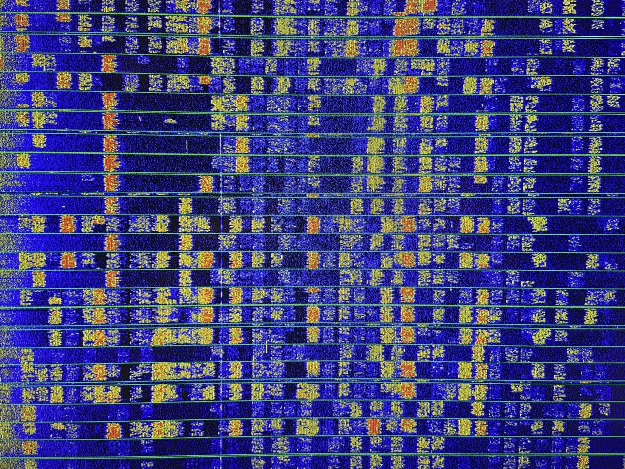 Figure 6 — WSJT-X waterfall display showing FT8 traffic. The waterfall is the primary mode-of-operation visual; the 320×320 PicoCalc display shows it but with limited spectrum width.