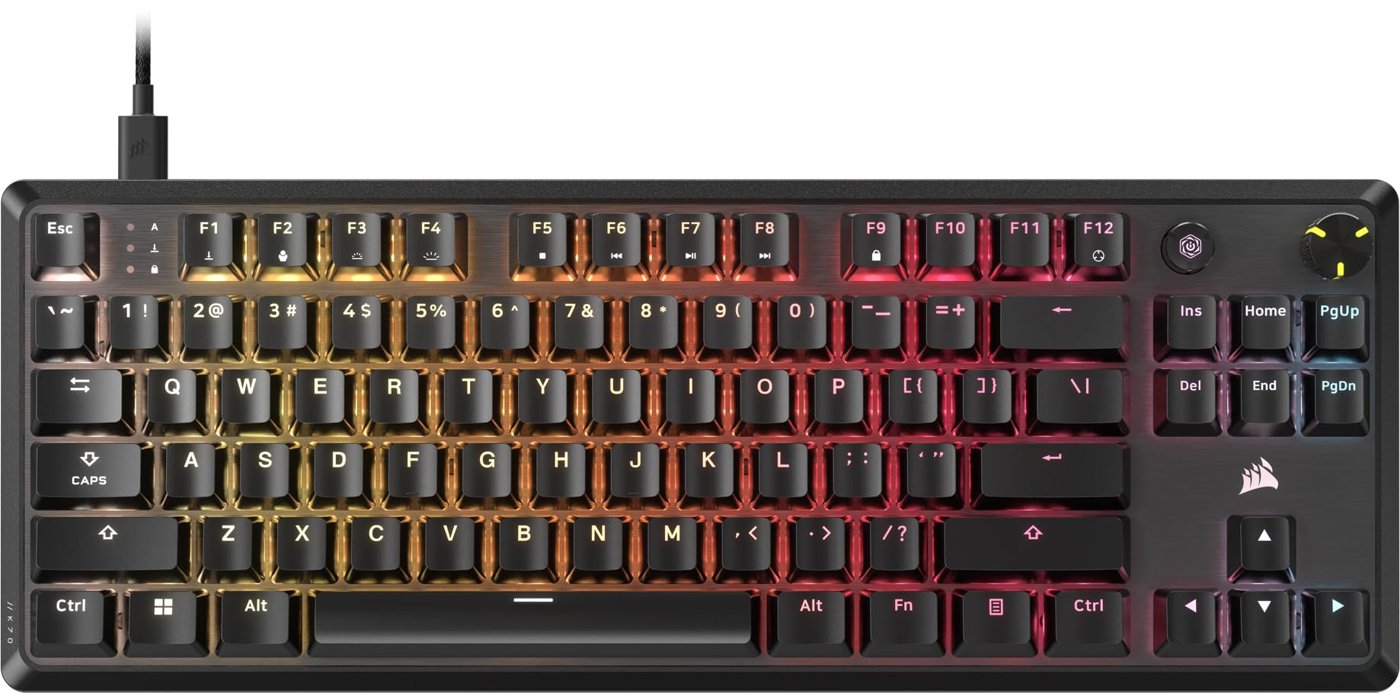 Figure 3 — 3 — A tenkeyless (TKL) mechanical keyboard — the DFCD hides a NOS 450 TKL board beneath its sliding screen. Photo via web search (personal-reference use).