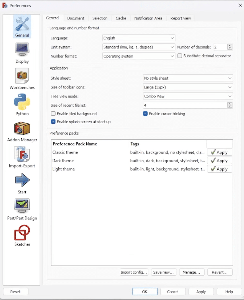 Figure 6 — 6 — FreeCAD's Preferences dialog, where display and navigation settings are adjusted for the deck. Photo via web search (personal-reference use).