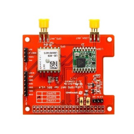 Figure 2 — 2 — A GPS-plus-LoRa HAT of the type the PiFlux Base Radio is built around — the GPS receiver and the LoRa transceiver on one board. Photo via web search (personal-reference use).